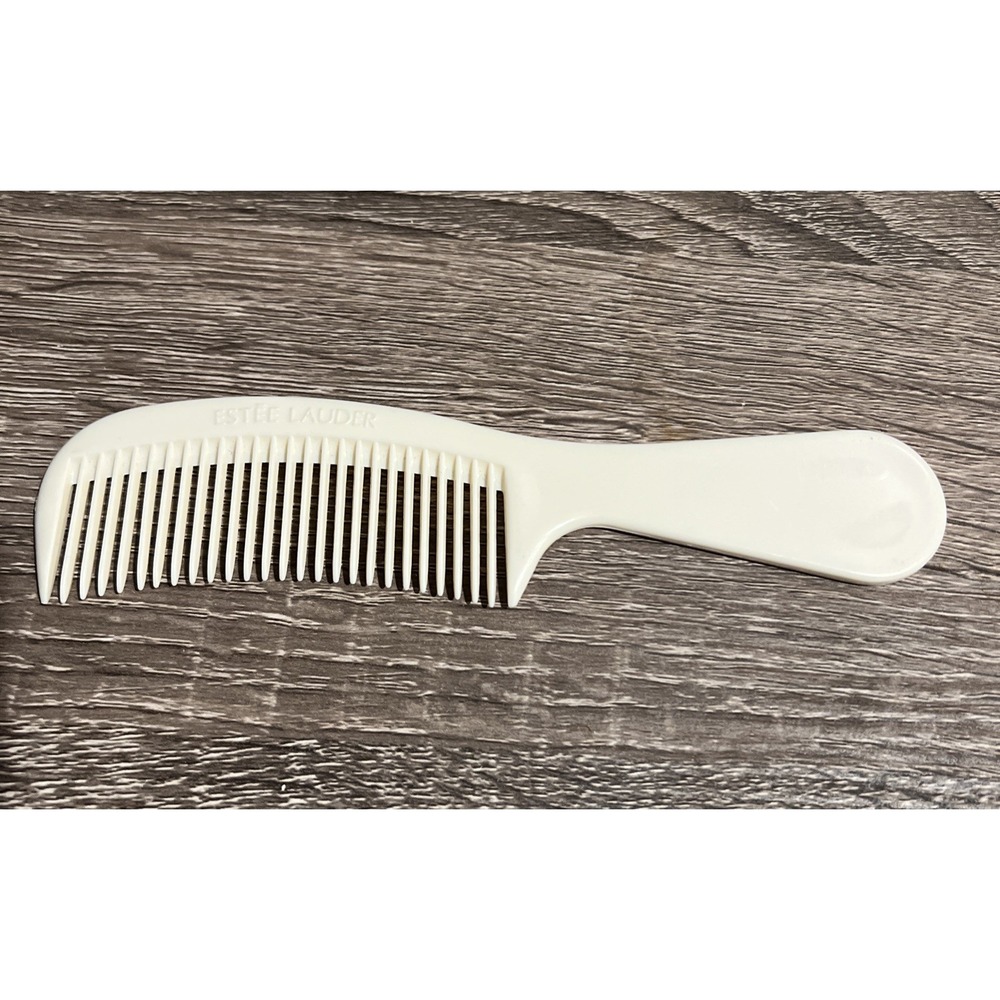 Estee Lauder Hair Comb White Plastic Regular Tooth Purse Travel 6 1/2" Vintage